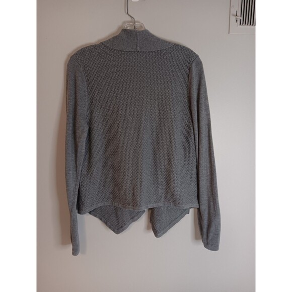 White House Black Market Cardigan Open Front Waffle Knit Grey Sz Large - Picture 5 of 5